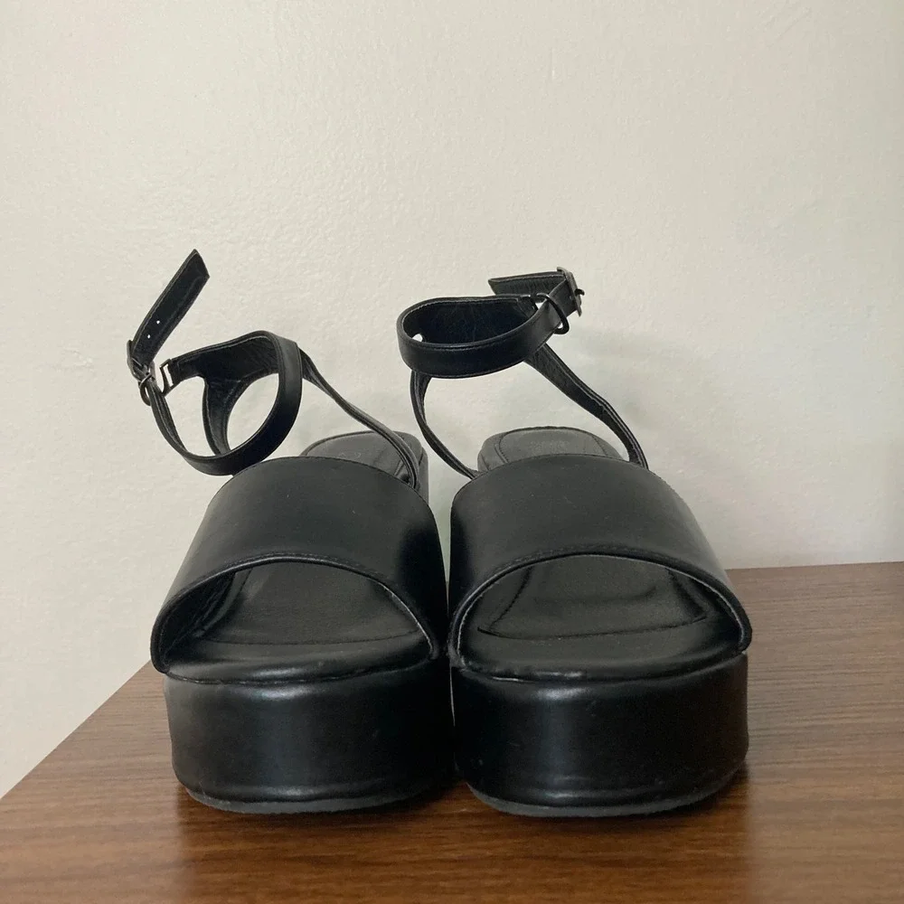 Y2K Grunge Black Chunky Platform Block Heel Ankle Strap Sandals EUR 38 US 7.5